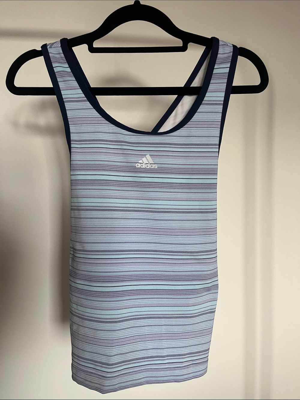 Adidas Navy and Light Blue Striped Performance Tank
